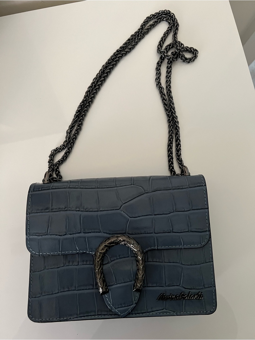 Midnight Croc-Embossed Chain Crossbody Bag by Martina Galanti